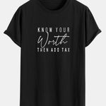 Slogan Print Cotton Arc Hem T-Shirt
