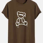 Dissolving Bear Print Cotton Arc Hem T-Shirt