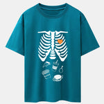 Funny Skeleton Food Print Drop Shoulder Oversize T-Shirt