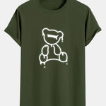Dissolving Bear Print Cotton Arc Hem T-Shirt