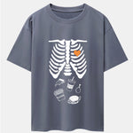 Funny Skeleton Food Print Drop Shoulder Oversize T-Shirt