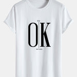 OK Slogan Print Cotton Arc Hem T-Shirt
