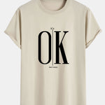OK Slogan Print Cotton Arc Hem T-Shirt