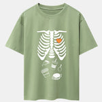 Funny Skeleton Food Print Drop Shoulder Oversize T-Shirt
