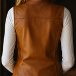 Retro Stand Collar Zipper-up Faux Leather Waistcoat