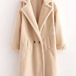 Long oversized coat with faux teddy bear fur