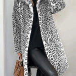 Leopard Print Lapel Long Sleeve Mid-length Plush Coat