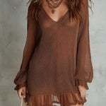 Bohemian Knitted Mini Dress With Chiffon Ruffled Hem