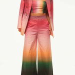 Sunset Dinner Gradient Print Button Lapel Blazer and Pocketed Wide Leg Pants Set