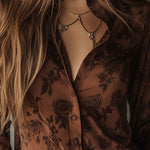 Vintage Rose Pattern Brown Button-Down Shirt