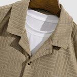 Men's geometric terry texture shirt casual shorts set