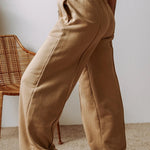 Smoke Gray Exposed Seam Drawstring High Waist Wide Leg Pants