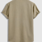 Men's Textured Waffle Cuban Collar Shirt Corduroy Casual Shorts Set