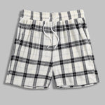 Men's Plaid Pleated Brushed Cuban Collar Short Sleeve Shirt Casual Shorts Set