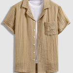 Men's Textured Cuban Collar Shirt Casual Shorts Set