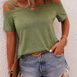 Solid Color Cold Shoulder Casual T-shirt