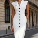 Sleeveless Tailored Button-Front Sheath Dress