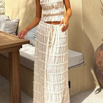 Frilled Halter Backless Crop Top Drawstring Waist Maxi Skirt Set