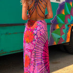 Criss Cross Backless Tie Dye Maxi Cami Dress