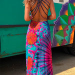 Criss Cross Backless Tie Dye Maxi Cami Dress