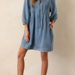 Fate Would Have It Denim Playful Pleats Pocket A-line Mini Dress