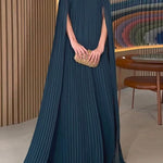 Loose Gauze Pleated Solid Color Tiered Off-The-Shoulder Evening Dresses Maxi Dresses