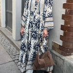 Casual Ethnic Print Trumpet Sleeve Maxi Dress