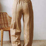 Smoke Gray Exposed Seam Drawstring High Waist Wide Leg Pants