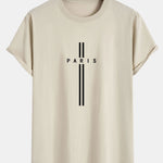 Paris Stripe Print Cotton Arc Hem T-Shirt