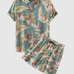 Men's Hawaiian Floral Print Resort Short Sleeve Shirt and Shorts Set