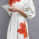 Half Sleeves Loose Flower Print Round-Neck Midi Dresses