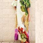 A-Line Loose Elasticity Flower Print One-Shoulder Maxi Dresses