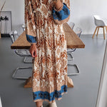 Fashion Print V Neck Casual Panel Dress