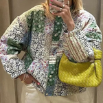 Loose Stand Collar Long Sleeve Floral Printed Cotton Jacket