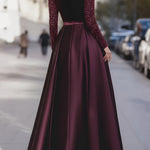 Velvet Sequin Sleeve Gown With Satin Skirt