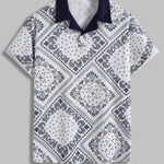 Men's Ethnic Paisley Print POLO Short Sleeve Shirt  Shorts Set
