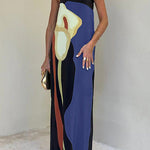 Strapless Color Block Printed Maxi Party Dress