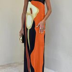 Strapless Color Block Printed Maxi Party Dress