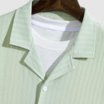 Men's Striped Textured Cuban Collar Button-Down Shirt Casual Shorts Set