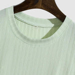 Men's striped textured round neck T-shirt Casual shorts set