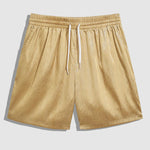 Men's Satin Cuban Collar Solid Color Shirt Casual Shorts Set