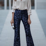 Diva Velvet Sequin High Rise Elastic Waist Flare Pants