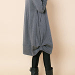 A-line Long Sleeves Pleated Solid Color Round-neck Dresses Maxi Dresses