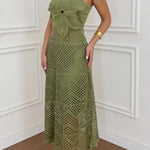 Libby Crochet Knit Oversized Flower Design Halter Texture Maxi Dress