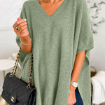 Chicest V Neck Loose Fit Solid Poncho Sweater