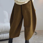 Harem Pants Wide Leg Elasticity Solid Color Split-Joint Pants Trousers