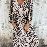Leopard Print V-neck Pullover Long-sleeved Loose Dress