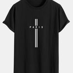 Paris Stripe Print Cotton Arc Hem T-Shirt