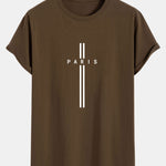 Paris Stripe Print Cotton Arc Hem T-Shirt