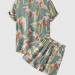 Men's Hawaiian Floral Print Resort Short Sleeve Shirt and Shorts Set
